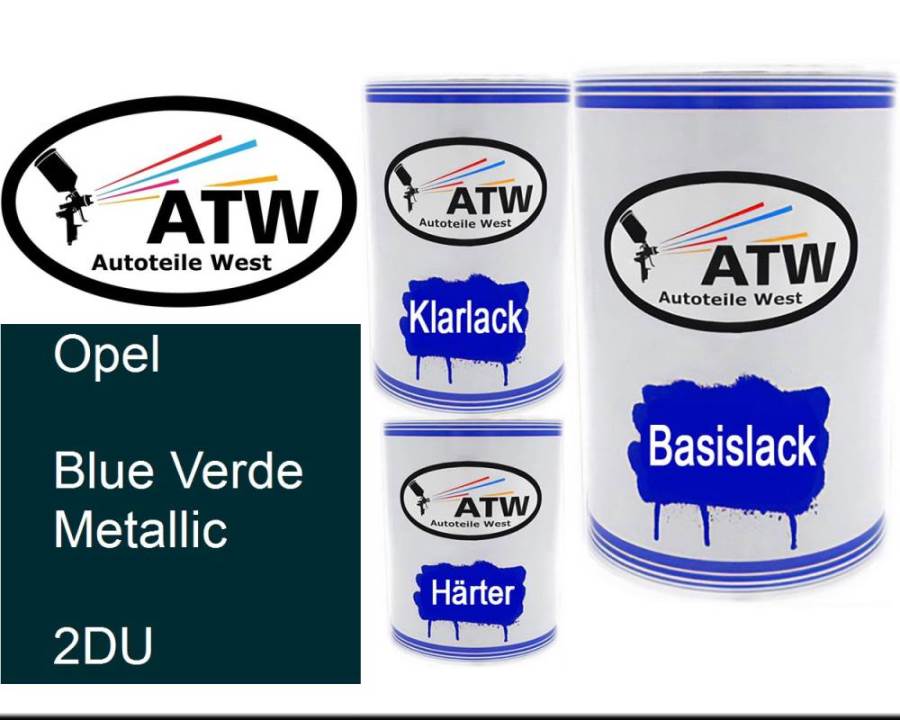 Opel, Blue Verde Metallic, 2DU: 500ml Lackdose + 500ml Klarlack + 250ml Härter - Set, von ATW Autoteile West.